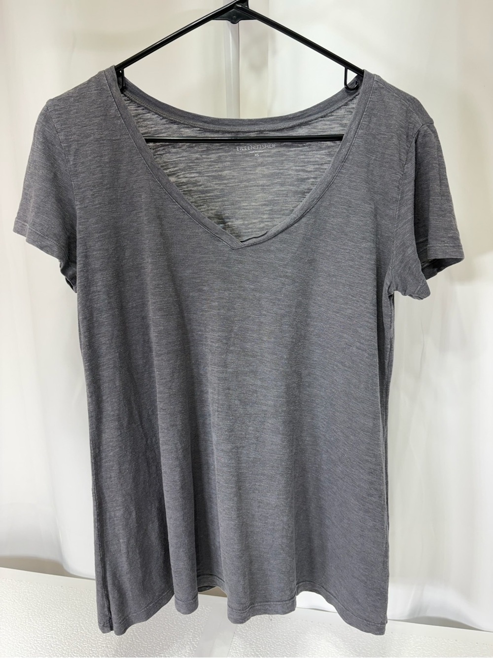 Eileen Fisher Short-Sleeve V-Neck Tee in Charcoal Gray 3944